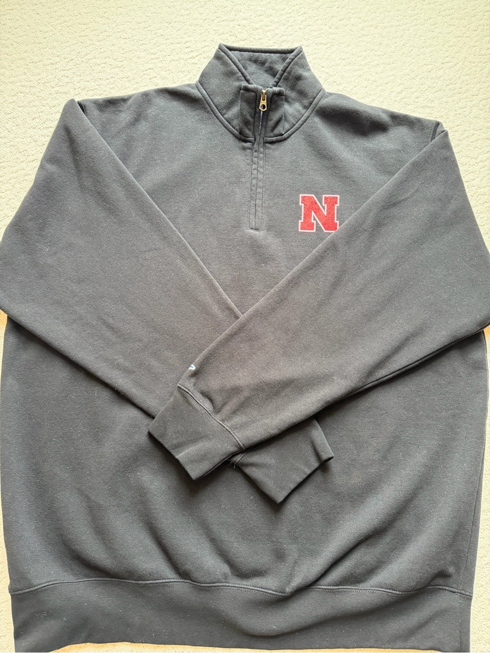 Nebraska Blue 84 Black Quarter-Zip Sweatshirt with Red 'N' Patch